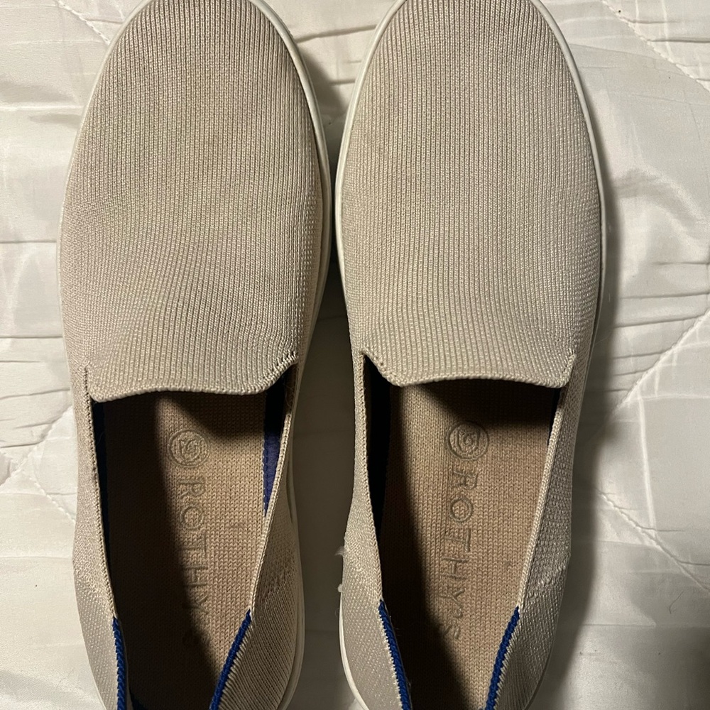 Rothy's Women's Loafers - Cream with Blue Trim